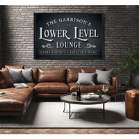 Personalized Lower Level Sign - Game Room Wall Decor - Basement Bar And Lounge Sign Thank you for visiting Crown & Oak Design Co. ➤ Click here for all products https://www.etsy.com/shop/CrownAndOakDesignCo ➤ How To Order: Please select size, product type and add personalization (if required) in the text box above. ★ Note: Any customization beyond what is required specific to the design is subject to an additional design fee. This includes but is not limited to wording, fonts, colors, or any adde