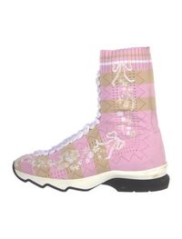 Fendi High Top Sock SneakersPinkColorblock PatternRound-Toes