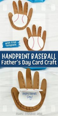 One of the most popular sports in the US is baseball. That’s why this handprint baseball fathers day card craft is perfect! Make it when doing a sports or exercise unit or for Dad or Grandpa on Father’s Day! This diy kids activity is perfect for young kids of all ages and is super simple to make. Plus, it comes with a free template that you can download right away. Print it, have the kids make this homemade card craft for kids, then check out all of our handprint crafts for kids for more ideas!