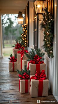 Add the perfect finishing touch to your presents with red ribbon bows, creating a beautiful and festive look under the tree. Or, simply decorate your porch with wrapped gifts with red accents. Click now and explore these 40 gorgeous red Christmas decor ideas and aesthetic decorations to inspire you!