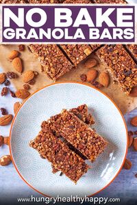 These No Bake Granola bars taste so much better than store bought ones, and not to mention cheaper. Easy to adapt with your favourite granola ingredients, they require no baking and just 5 minutes of prep time. Sweet and crunchy, they make a great snack.