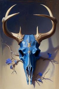 size: 18x12in Art Print: Blue Buck Deer Skull by Vivienne Dupont :