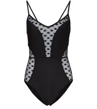 Tall Black Spot Mesh Swimsuit | New Look