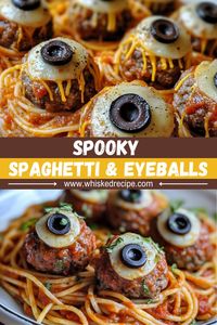 Halloween Spaghetti & Meatballs: Looking for a fun Halloween dinner idea? Try Spooky Spaghetti & Eyeballs! Meatballs topped with cheese and olives create a creepy yet delicious meal that’s perfect for Halloween. Ready in just 35 minutes!