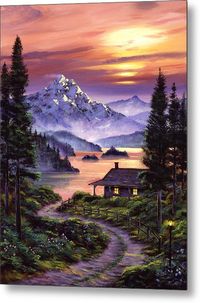 Cabin On The Lake Metal Print by David Lloyd Glover