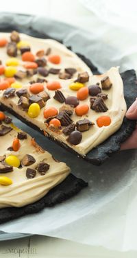 This Frozen Peanut Butter Cup Dessert Pizza is an EASY no bake dessert that has just a few ingredients! A Dairy Queen Treatzza Pizza copycat -- except way better! Make ahead and freezer friendly. Includes how to recipe video | frozen dessert | peanut butter chocolate | Reese's | candy | easy recipe