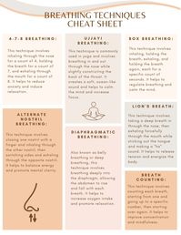 There are several of the more common breathing techniques that can be used for various purposes, including relaxation, stress reduction, and improving overall well-being accessible in one handy worksheet!