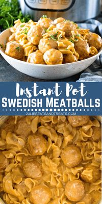 Quick and Easy Swedish Meatballs made in your Pressure Cooker! This dinner recipe for easy Swedish Meatballs is made in an Instant Pot for a hands off dinner. You will cook your meatballs, egg noodles and gravy all in the pressure cooker for a one pot meal! #julieseatsandtreats #swedishmeatballs #instantpot #pressurecooker #meatballs #dinner #instantpotrecipe #recipe #dinnerrecipe #comfortfood #easyrecipe