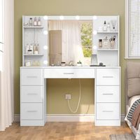 Valentine's Day Gifts-Large Makeup Vanity with Adjustable Lights & Charging Station Color: White | Latitude Run® Camyla Large Vanity w / LED Lights for Mother's Day Wood in White | 55.51 H x 43.3 W x 16.14 D in | Wayfair