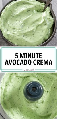 Avocado Crema is an easy sauce recipe that combines Mexican crema, fresh lime juice, avocado, and cilantro. Use it on fish tacos, taco bowls, or any Mexican inspired dish!