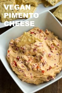 Vegan Pimento Cheese completely dairy-free and oil-free! This is creamy, rich, tangy, salty, slightly spicy with just a hint of sweetness. #vegan #cheese #pimento #plantbased #veganrecipes