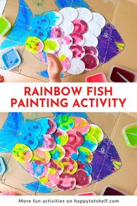 This rainbow fish painting activity is fun, and great for fine motor practice. Get the instructions on how to set this up from the Happy Tot Shelf blog.