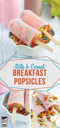 Milk and Cereal Breakfast Pops made with strawberry milk