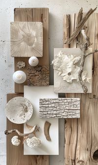 Moodboard for an interior design project with white and wood