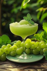 Cool off with a Green Grape Frojito Slush! This frosty cocktail is a perfect blend of organic seedless green grapes, coconut water, and a splash of rum, with a hint of fresh mint. #CocktailRecipe #SummerDrinks #RefreshingCocktail