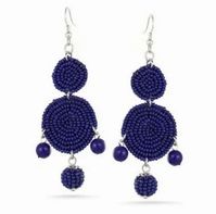 Navy Seed Beads Drop Earrings Size: Approximately 3.5"