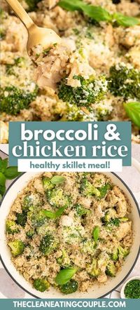 Healthy Broccoli & Chicken Rice (Healthy Skillet Meal!) is an easy, one pot skillet meal you'll love! Done in under 45 minutes, this is perfect for a quick dinner!