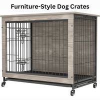 23.6" L X 20" W X 26" H Dog Crate Furniture with Cushion, Wooden Dog Crate Table, Double-Doors Dog Furniture, Dog Kennel Indoor for Small Dog, Dog House, Dog Cage Small, Rustic Brown Grey