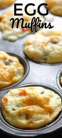 Delicious Make-Ahead Egg Muffins are the perfect breakfast on the go! Cheese and eggs loaded with your favorite toppings are quick, easy and heat in just 30 seconds! #spendwithpennies #easyrecipe #makeahead #eggmuffins #holidays #brunchrecipe #withcheese #easybreakfast