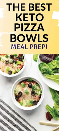 All the flavors of pizza with none of the carbs, a satisfying pizza bowl is perfect for meal prep lunch for you, or to feed some picky, hungry kiddos a quick dinner.  Get creative with other low carb pizza toppings you love to make this recipe your own!