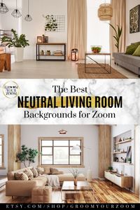 Zoom backgrounds are great for quickly transforming your environment for an online meeting, virtual school, or a virtual event. Click to get these neutral living room backgrounds and other high-quality virtual backdrops for your next Zoom meeting. #zoombackground #onlinemeeting #virtualschool #zoomlivingroom