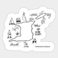 A map of Trinidad and Tobago with illustrations of some cultural sites and references -- Choose from our vast selection of stickers to match with your favorite design to make the perfect customized sticker/decal. Perfect to put on water bottles, laptops, hard hats, and car windows. Everything from favorite TV show stickers to funny stickers. For men, women, boys, and girls.