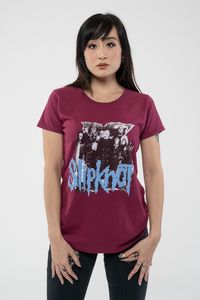 An official licensed Slipknot Ladies T-Shirt featuring the 'Goat Logo Demon' design motif. This high quality T-Shirt is available in a maroon red colourway. High quality soft-style cotton unisex fit tee with crew neck and short sleeves. Features front and back printing. We offer a range of sizes from Small through XX-Large, subject to stock availability.