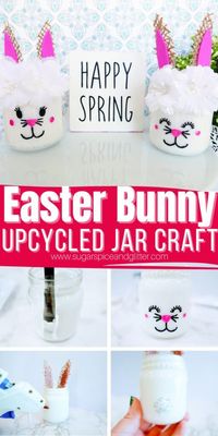 A cheap and cheerful homemade Easter decor idea using an upcycled glass jar, these Easter Bunny Mason Jars are a fun addition to your Easter decor and can serve a multitude of purposes - from holding Easter treats, corralling party supplies or even as a seasonal candle holder.