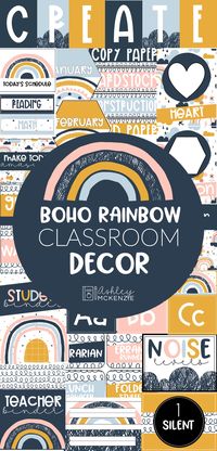 All the feels for this fun boho rainbow classroom decor theme! It includes all the resources you'll need to decorate your elementary classroom this year!