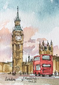 London Painting ACEO Original Watercolor England Sketch Miniature Artwork by Anamustudio - Etsy