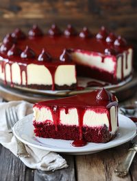 Red Velvet Cheesecake Recipe  🔻 𝗜𝗻𝗴𝗿𝗲𝗱𝗶𝗲𝗻𝘁𝘀 🔻  For the Red Velvet Cake: 2 ½ cups all-purpose flour 1 ½ cups granulated sugar 1 tsp baking powder 1 tsp baking soda ½ tsp salt 1 ½ tsp cocoa powder 1 ½ cups vegetable oil 1 cup buttermilk (room temperature) 2 large eggs (room temperature) 2 tbsp red food coloring 1 tsp vanilla extract 1 tsp white or apple cider vinegar For the Cheesecake Filling: 16 oz cream cheese (softened) ½ cup granulated sugar 2 large eggs 1 tsp vanilla extract