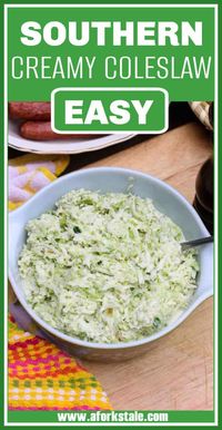 Southern coleslaw is slightly tangy, sweet, and creamy. It is used as a barbecue side dish or on top of pulled pork, hamburgers, or hot dogs. This creamy coleslaw recipe is easy to put together and will be a favorite addition to all of your back yard cookouts.