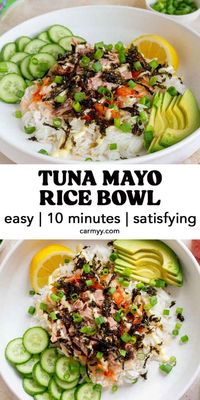 This tuna mayo rice bowl is an easy recipe that comes together quickly with pantry staples. Full of delicious savory flavor, this tuna bowl is so satisfying and is perfect for quick lunches or busy weeknights.  Also known as chamchi deopbap, this Korean style tuna mayo rice bowl is a simple but delicious recipe for when you have no idea what to make for dinner and you’re just too tired to figure it out.