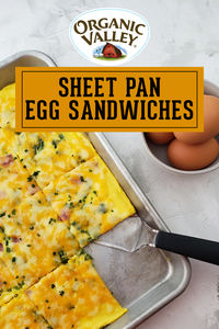 Prep a week's worth of healthy breakfasts with this easy recipe for Sheet Pan Egg Sandwiches. Head to organicvalley.coop to get the protein-packed recipe, featuring Organic Valley Eggs. #breakfast #mealprep #makeaheadbreakfast #easybreakfast #breakfastonthego #organicvalley