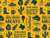 Backyard Steakout 1.8 beer steak badge food brand logo lockup pattern illustration cowboy bbq texas