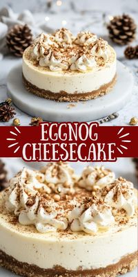 Enjoy eggnog cheesecake, a creamy and festive treat that’s perfect for holiday celebrations. Infused with the rich flavors of eggnog and topped with spiced whipped cream, this cheesecake adds a special touch to your dessert table. It’s easy to make and sure to impress your guests. Save this pin and check out the recipe for a cheesecake that’s both festive and delicious!