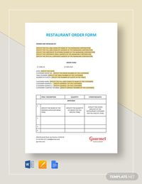 Instantly Download Restaurant Order Form Template, Sample & Example in Microsoft Word (DOC), Google Docs, Apple Pages Format. Available in A4 & US Letter Sizes. Quickly Customize. Easily Editable & Printable.