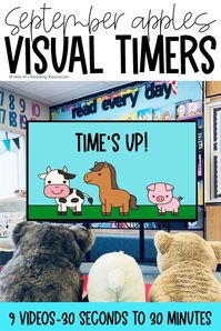 Easily manage your classroom while helping students to self-regulate and reduce resistance to transitions with these Visual Countdown Timers for September! With 10 seconds, 30 seconds, 1 minute, 2 minute, 3 minute, 5 minute, 10 minute, 15 minute, 20 minute, and 30 minute timers, your students will be able to ease their stress and manage their own expectations during activities and transitions. #missmsreadingresources #september #apples #videos #classroommanagement #classroomvideos #timers