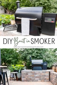 DIY Built in Traeger Smoker Outdoor Kitchen Station | ©️GarrisonStreetDesignStudio | DIY | Built-in | Traeger | Smoker | Outdoor Kitchen | BBQ | Grill | Outdoor Kitchen DIY | Built In Smoker | Built In Traeger | Simple | Backyard Grill | Outdoor BBQ Kitchen | Outdoor Cooking Area | BBQ Area Ideas Outdoor | Patio | Paver | Concrete | Concrete Countertop | Easy | Affordable | Cheap | Grill Station | Pavestone | Rumblestone | Setup | Ideas | Built in BBQ Ideas | Outdoor Cooking Area | Stone