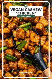 Crispy Tofu gets tossed with nutty cashews and a sweet and savory sauce to make this Vegan Cashew Chicken totally delicious! An easy way to make takeout, at home.