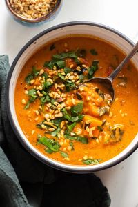 Low FODMAP Cozy Peanut Soup with Carrot & Spinach - A Little Bit Yummy