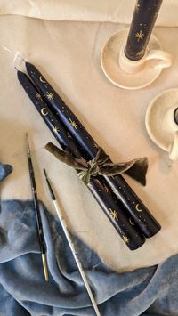 Set of 2 Hand Painted Taper Candles Dark Blue With Gold Moon - Etsy UK