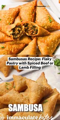 Discover our Sambusas recipe featuring flaky, fried pastry filled with spiced ground beef or lamb. These handheld treats are perfect as a delicious appetizer or a fun main course, especially with dipping sauces! #Appetizers #snacks