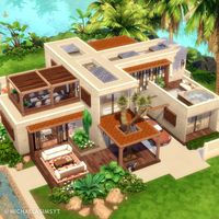 #EAPartner | Tropical Mansion 🌴 A spacious tropical mansion with 3 bedrooms and 3 bathrooms, a home gym, plenty of outdoor hangout spaces and a pool! One of the three bathrooms is also outside! No CC and Maxis Match the sims 4 house exterior || the sims 4 exterior || the sims 4 house || the sims 4 house ideas || sims 4 houses || sims 4 house plans #EAPartner #thesims4 #simshouse #simsbuild #showusyourbuilds #sims4maxismatch #sims4housebuild #simshome #dreamhouse #sims