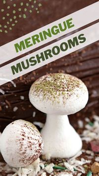 These cute Meringue Mushrooms are classic meringue cookies, made from egg whites and granulated sugar so they’re light, crisp, and naturally fat-free. Enjoy them plain, or use them to decorate your holiday yule log cake. #meringue #christmas #BuchedeNoel #yulelog