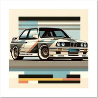 BMW E30 M3 with a modern minimalistic background -- Choose from our vast selection of art prints and posters to match with your desired size to make the perfect print or poster. Pick your favorite: Movies, TV Shows, Art, and so much more! Available in mini, small, medium, large, and extra-large depending on the design. For men, women, and children. Perfect for decoration.