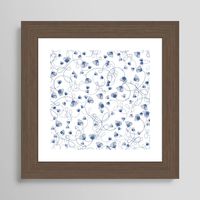 Flowers in knots pattern. floral, minimal, spring, white, blue, white-blue, blue-white Framed Art Print