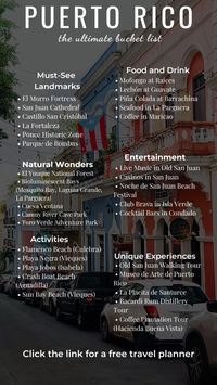 The Ultimate Puerto Rico Bucket List, read here about 40+ things to do in Puerto Rico. Click the link for a free travel planner