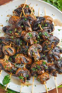 Balsamic Garlic Grilled Mushroom Skewers *