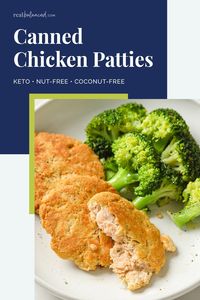 These Canned Chicken Patties are gluten-free, low-carb, keto-friendly, and kid-friendly! Whipped up in only 20 minutes, they can be served on their own, alongside your favorite steamed vegetables, or on bread as a sandwich. #realbalancedblog #cannedchickenrecipes #chickenpatties